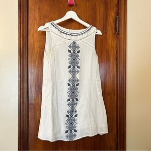 Altar’d State Dress Sleeveless White Navy Blue Embroidered Mini Lined Boho Small